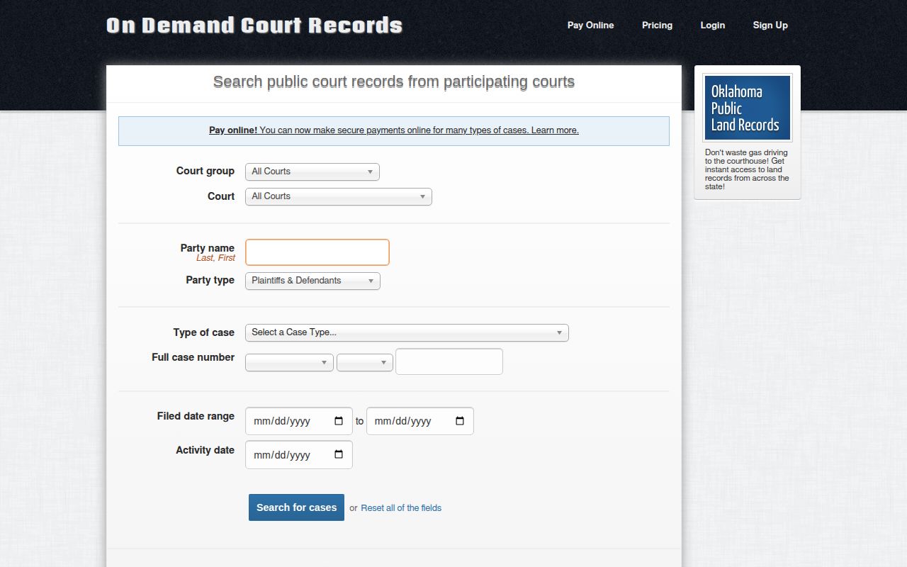 ODCR court search for Beckham County release records