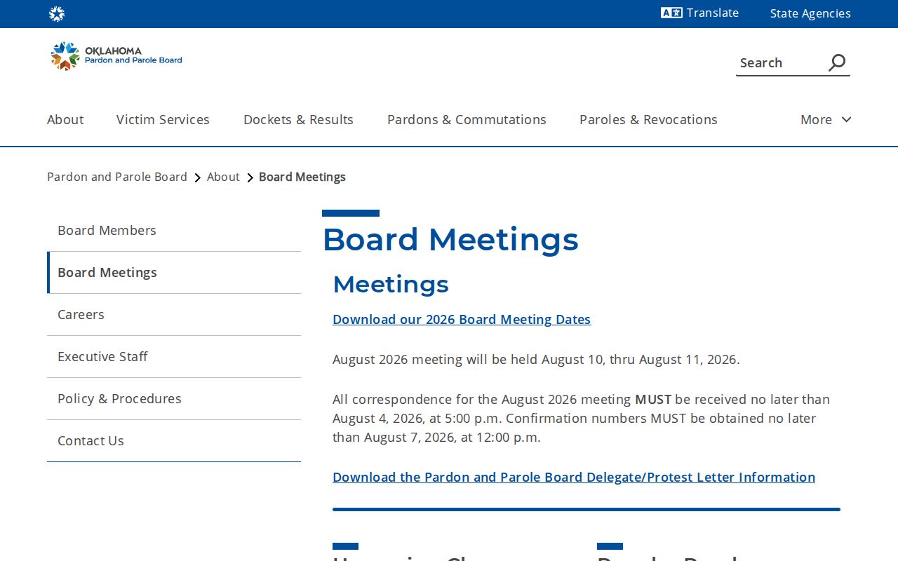 Beckham County parole hearing calendar from Oklahoma PPB
