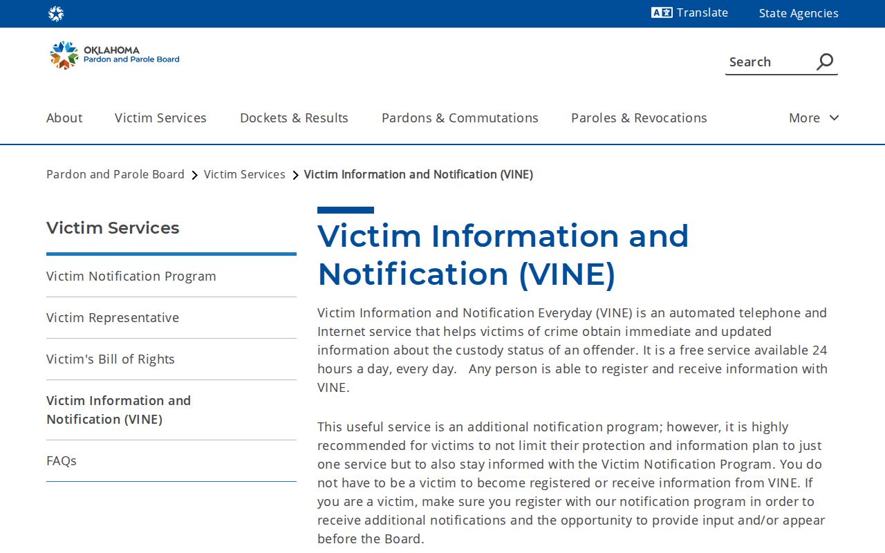 Oklahoma PPB VINE registration details for Beckham County release notifications